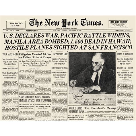 world war ii headline 1941 nthe front page of the new york times 9 december 1941 announcing the