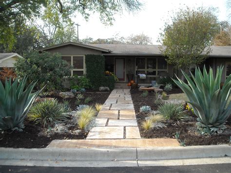 Front Yard Landscape Design With Custom Concrete Pavers And Native