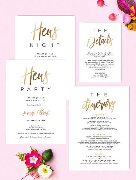Hens Party Hens Night Invitation Gold 3 Eggs Design