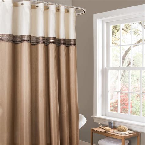 Lush Decor Beige Ivory Terra Color Block Shower Curtain Fabric Striped Neutral Bathroom Decor