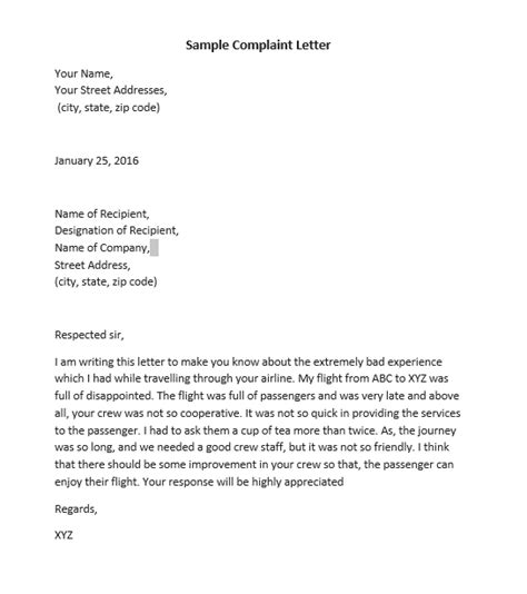 sample complaint letters ms office documents