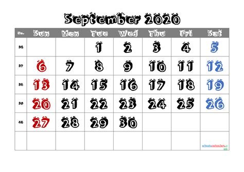 Editable September 2020 Calendar Template M20sketch