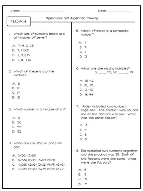 Math Eog Practice Test 4th Grade By Teachertime28 Tpt 4th Grade Math