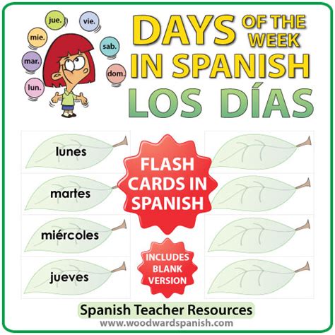 Spanish Flash Cards Days Of The Week Woodward Spanish
