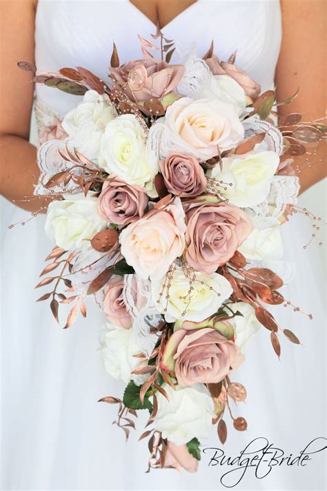 Dusky pink & rose gold bridal bouquet/bridesmaids posies/buttonholes. Rose Gold Davids Bridal Wedding Flowers