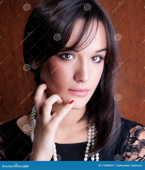 Beautiful Brunette With Brown Eyes Posing Stock Image Image Of Happy