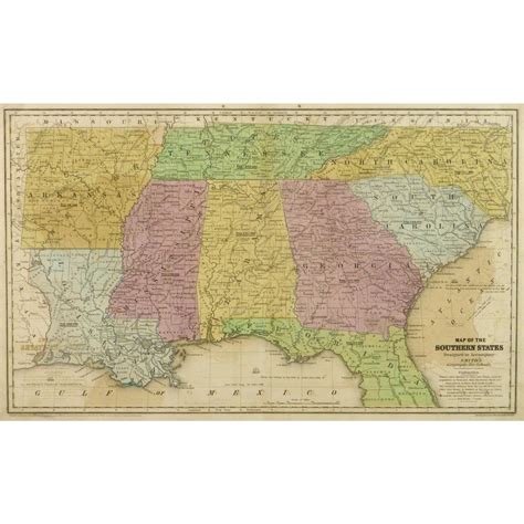 Map Southern United States 1839 Original Art Antique