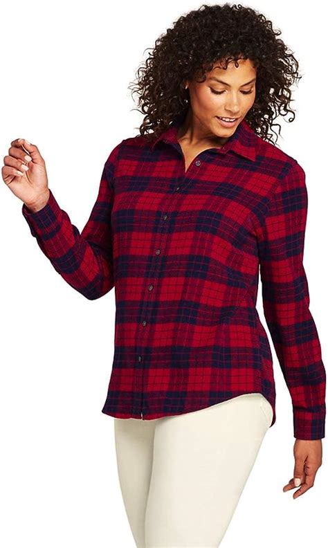 Lands End Womens Plus Size Flannel Shirt 18w Reddeep