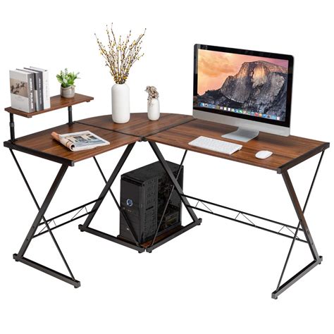 Buy Costway L Shaped Computer Desk Industrial Large Desktop 2 Person