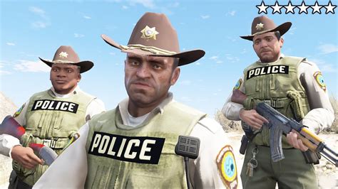 Gta 5 🤠bad Cop Trevor Michael And Franklin Vs Six Stars Police Battle