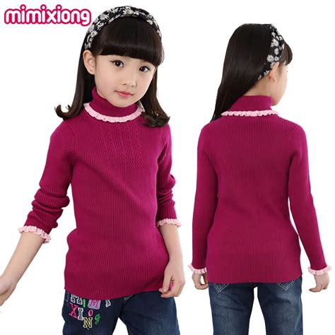 Buy 2018 Autumn Kid Girls Turtleneck Sweaters Rose Red