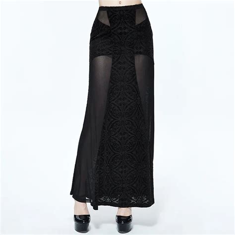 devil fashion gothic vintage black perspective long skirt for women sexy fashion bodycon slim