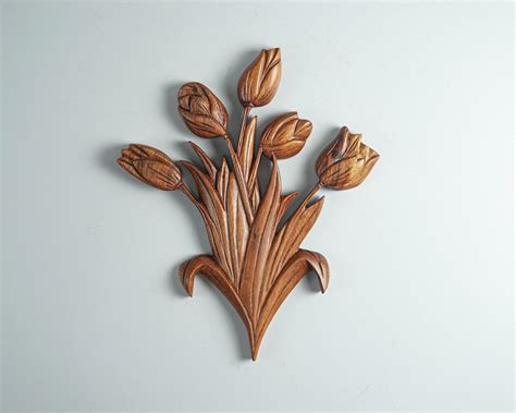 Wooden Tulip Tulip Wall Decor Wooden Flower Wood Carving Etsy