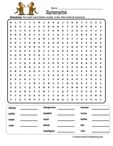 Synonyms Word Search Worksheet By Teach Simple