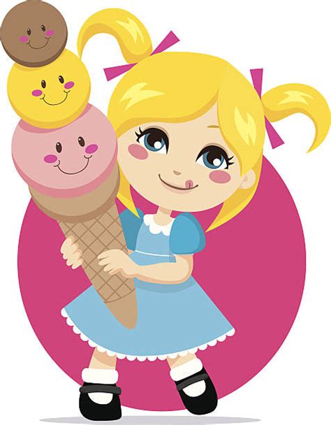 Girl Licking Ice Cream Cone Cartoon Illustrations Royalty Free Vector
