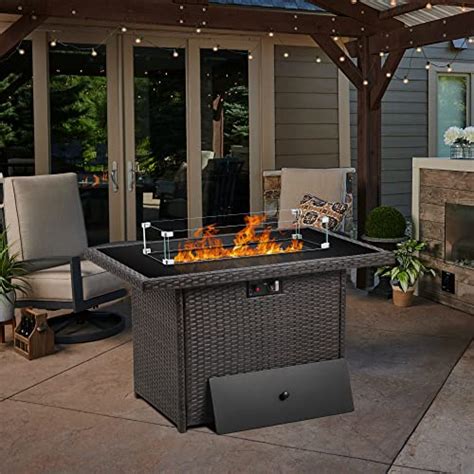 Layinsun 44 Propane Gas Fire Pit Table 55000 Btu Rectangular Fire Pit With Glass Wind Guard