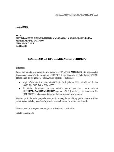 Carta Solicitud De Regularizacion Juridica Pdf