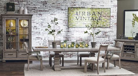 Longer rectangular or oval tables that feature intriguing textures and finishes will fill the space physically and visually. Prospect Hill Gray Rectangular Extendable Pedestal Dining ...