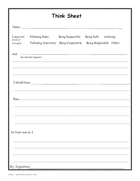 Think Sheet Worksheet For 2nd 5th Grade Lesson Planet