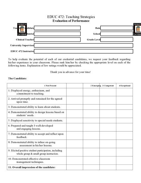 Blank Evaluation Forms Printable