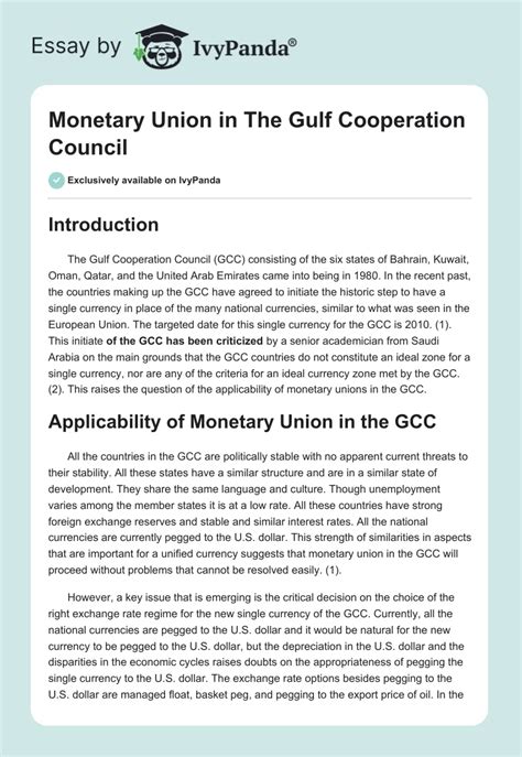 Monetary Union In The Gulf Cooperation Council 609 Words Article