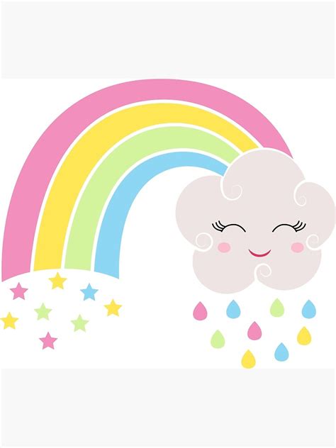 Kawaii Rainbow With Cloud Cute Kawaii Poster For Sale By