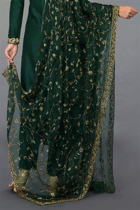 Emerald Pure Tussar Silk Zari Beads And Sequin Embroidered Suit