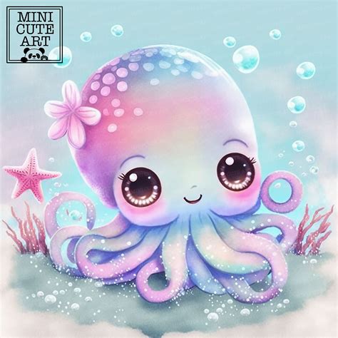 Baby Octopus Watercolor Art Watercolor Cute Octopus Clip Art Etsy