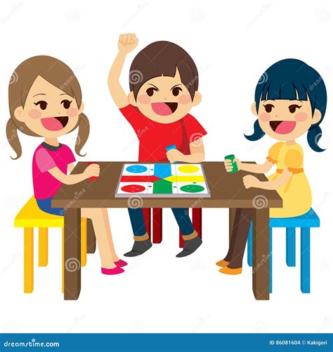 Cartoon Kids Playing Board Games