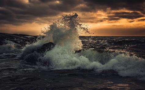 Download Wallpapers Storm Big Wave Sunset Seascape Sea For Desktop