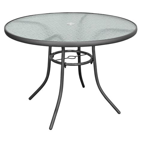 Garden Elements Sienna Metal Round Patio Glass Top Table 40 Gray