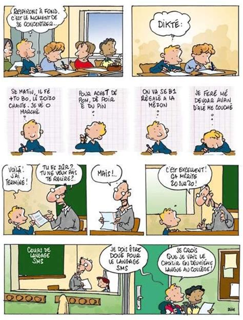 Composition du capital, ventilation des fonds propres et du capital extérieur à l'entreprise. Dessin BD humour Cours de langage SMS à l'école, dictée ...