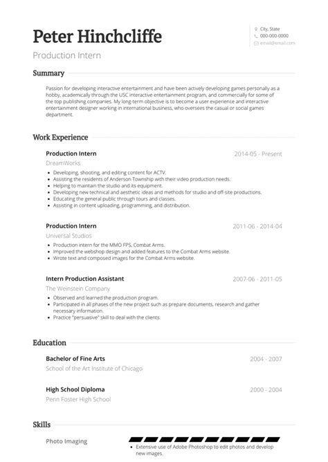 Learn how to write a successful cv for an internship. Production Intern - Resume Samples and Templates | VisualCV