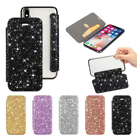 Glitter Wallet Leather Case For Iphone Xr Xs Max X 10 8 7 6 Se 5 5s Galaxy Note 9 Plating Cover