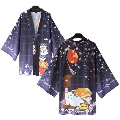 Anime Neko Atsume Cute Cat Printing Cloak Haori Cosplay Costume Japanese Men Women Daily Casual