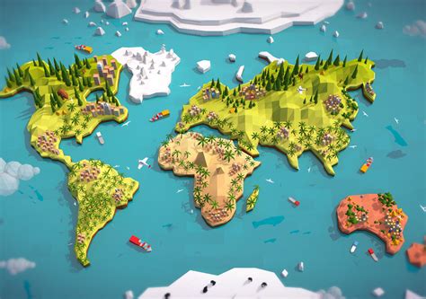 Cartoon Low Poly Earth World Map Cgtrader
