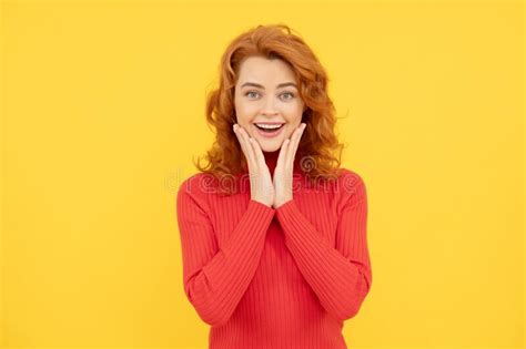 Portrait Of Beautiful Cheerful Redhead Girl Curly Hair Smiling Laughing