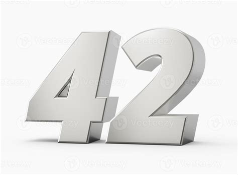 Silver 3d Numbers 42 Forty Two Isolated White Background 3d
