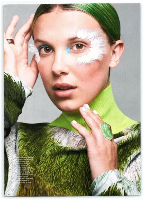 Millie Bobby Brown Green Del Core Dress Feathers Magazine Clipping