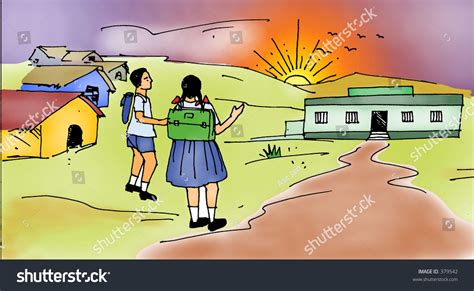 Indian Rural Village Children Student Going Stock Illustration 379542