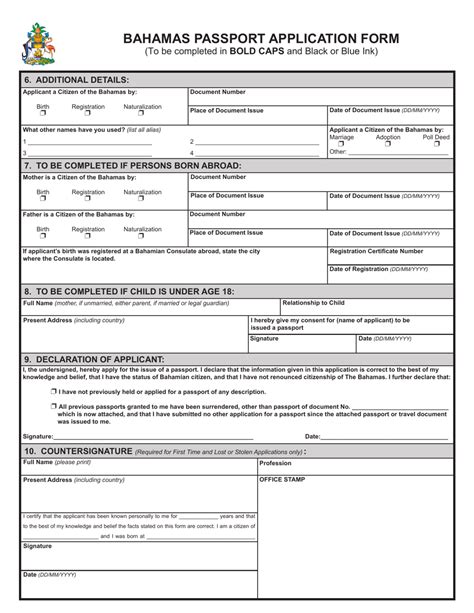 Bahamas Bahamas Passport Application Form Fill Out Sign Online And