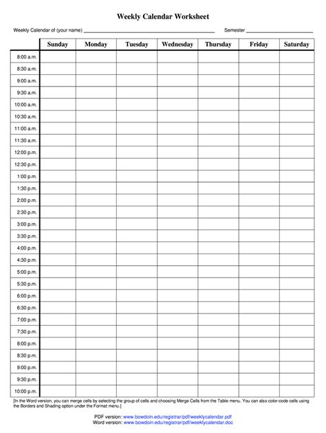 Free Weekly Schedules For Pdf Templates Blank Weekly Calendar Pdf