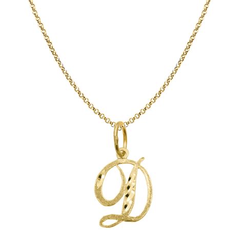 Precious Stars 14k Yellow Gold Diamond Cut Cursive Letter Initial D