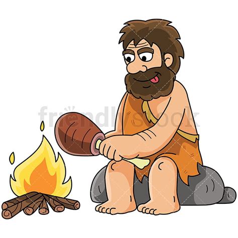 Caveman Cooking Meat By The Fire Vector Cartoon Clipart Friendlystock