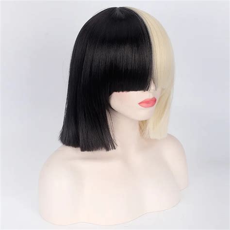 Wholesale 35cm Short Straight Sia Wig Cosplay Half Blonde And Black