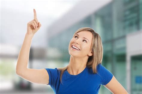 Beautiful Woman Pointing Somewhere Stock Image Image Of Smile Modern