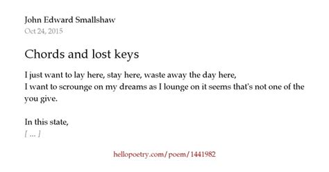 Chords And Lost Keys By John Edward Smallshaw Hello Poetry