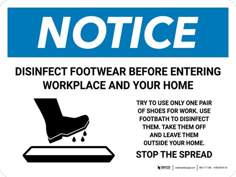 Notice Disinfect Footwear Before Entering With Icon Landscape Wall Sign