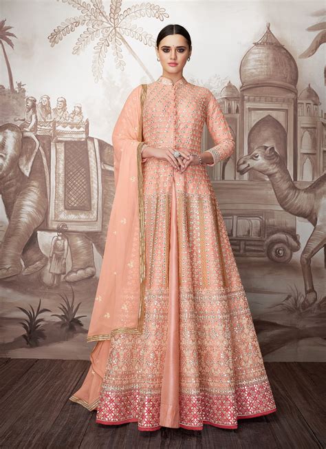 Peach Designer Heavy Embroidered Wedding Anarkali Suit Sairas Boutique