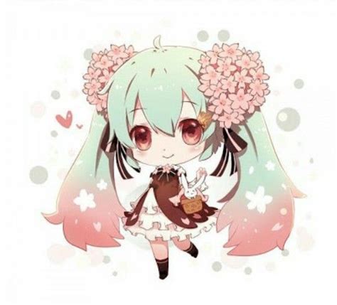 Adorable Chibi Girl With Cherry Blossoms Miku Hatsune Chibi Anime Miku